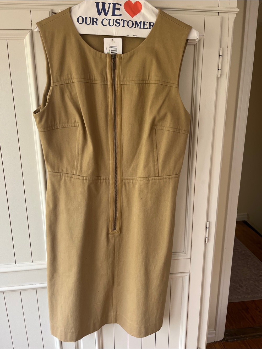 Sleeveless Front-Zip Tan Sheath Dress size 10